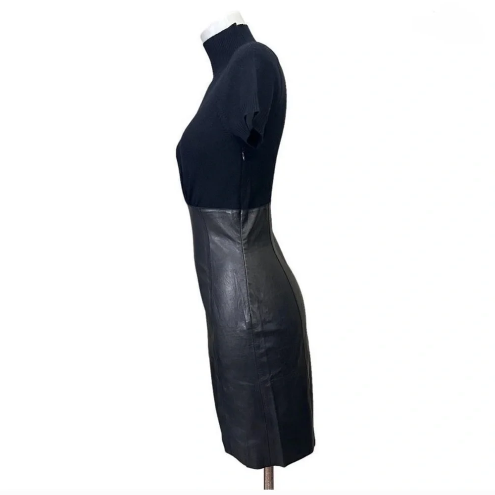 SUSANA MONACO Black Merino Wool Knit & Leather Skirt Mini Dress sz S - Picture 5 of 6